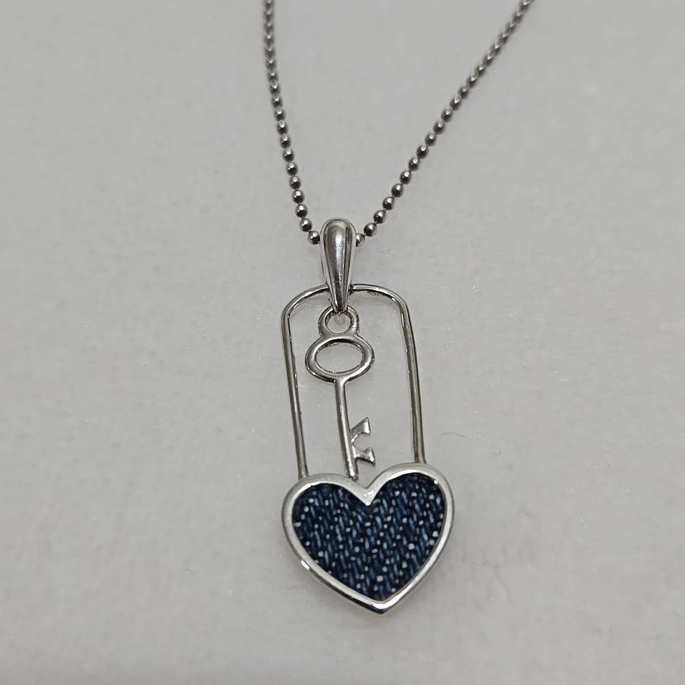 Sterling Silver Blue Denim Heart Pendant Necklace